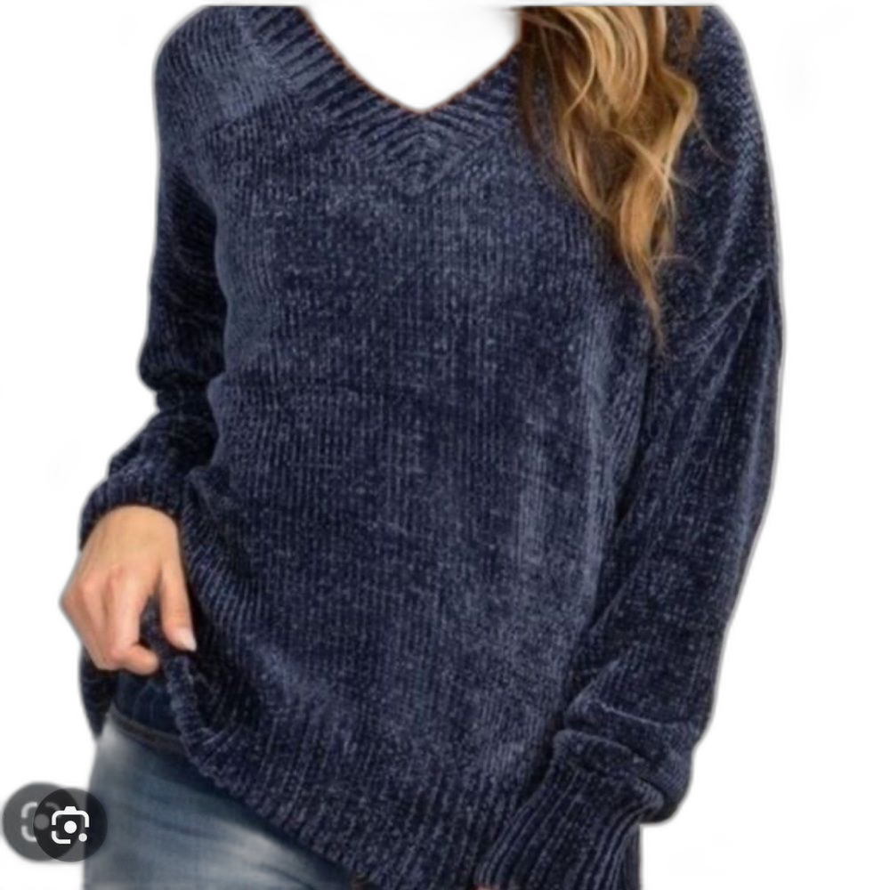 GAP chenille navy slouchy blue v-neck sweater Size M